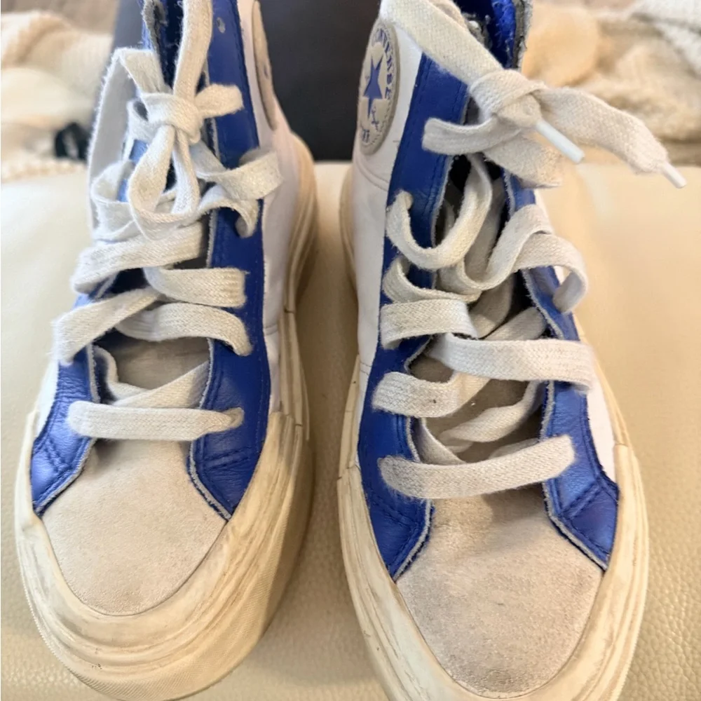 Converse White and Blue Platform High-Top Sneakers - Picture 2 of 8